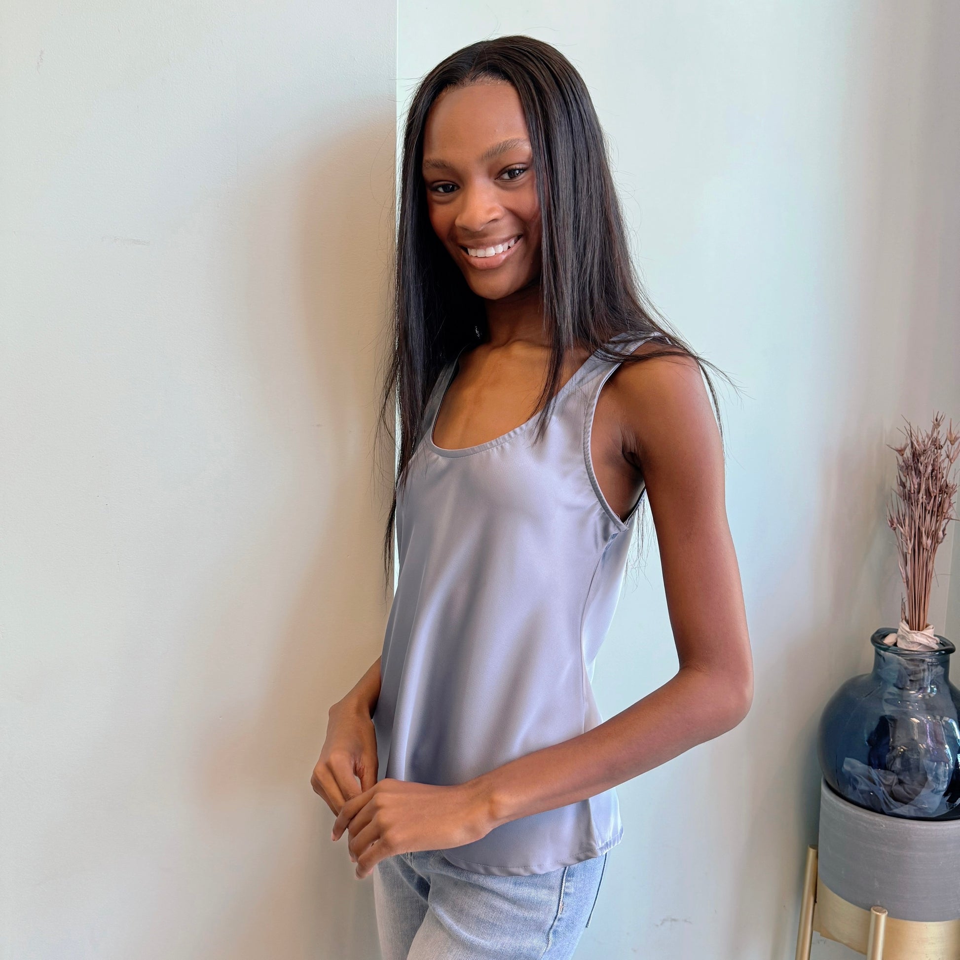Satin Sleeveless Bias Tank
