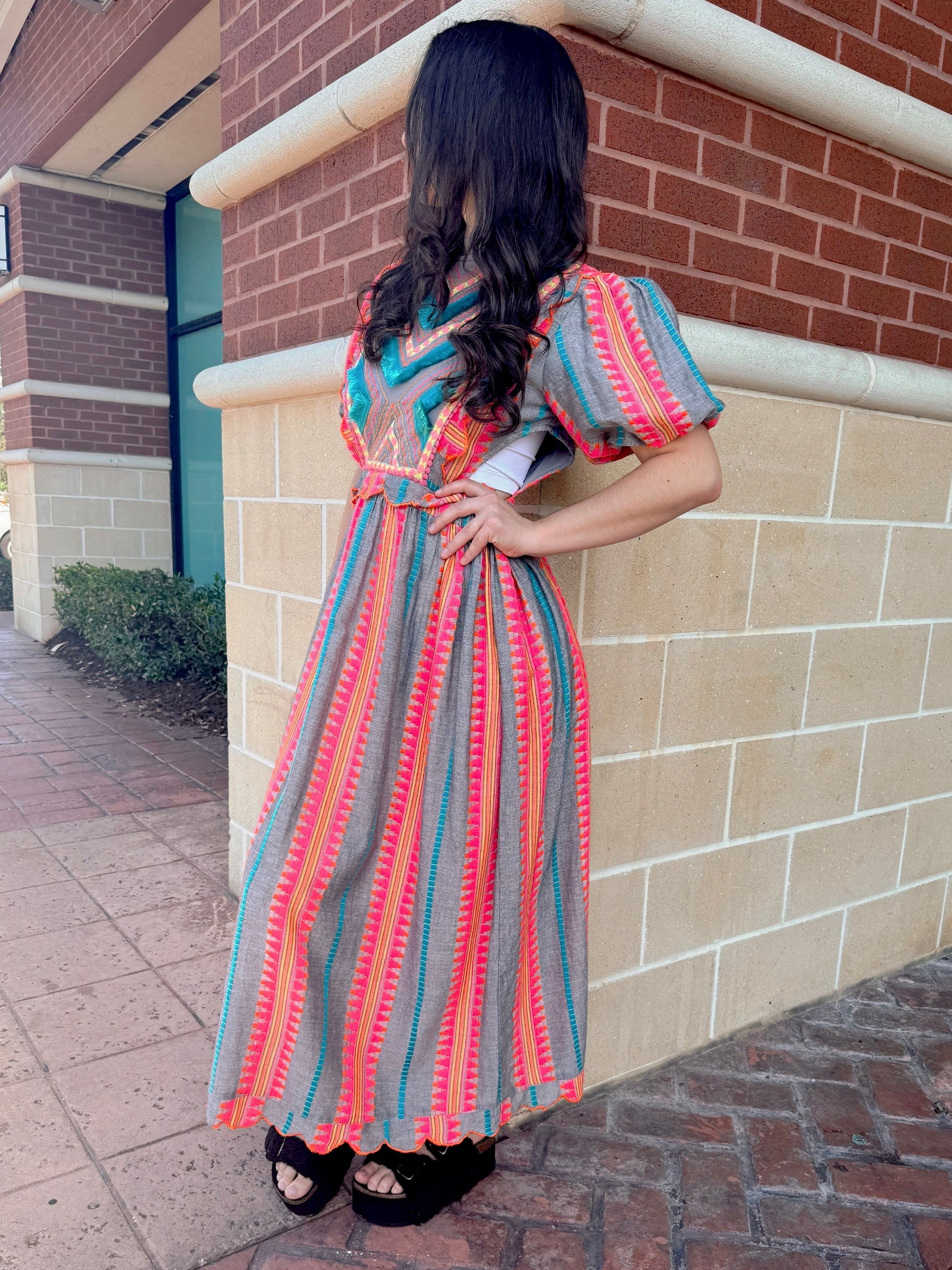 Starlette Stripe Embroidered Dress