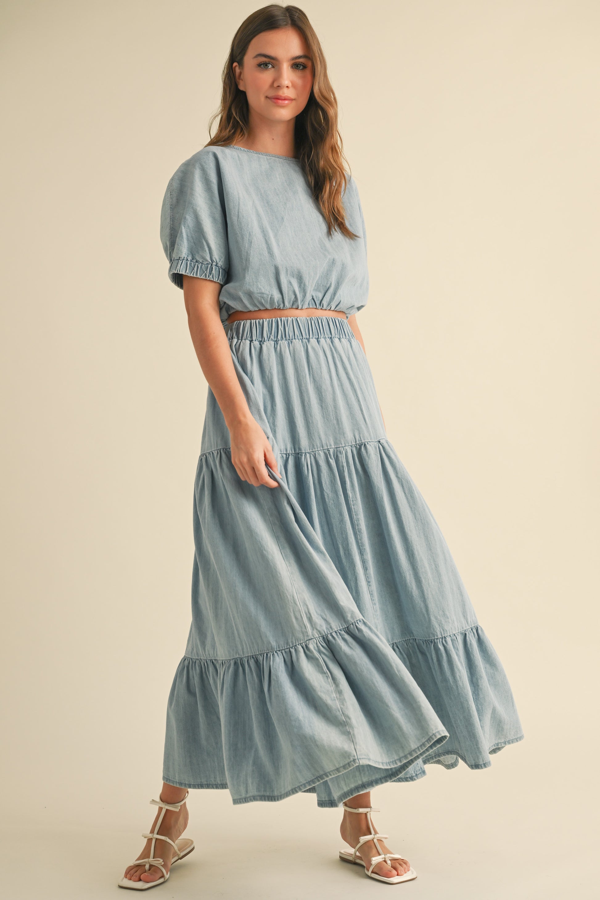 Tiered Denim Skirt