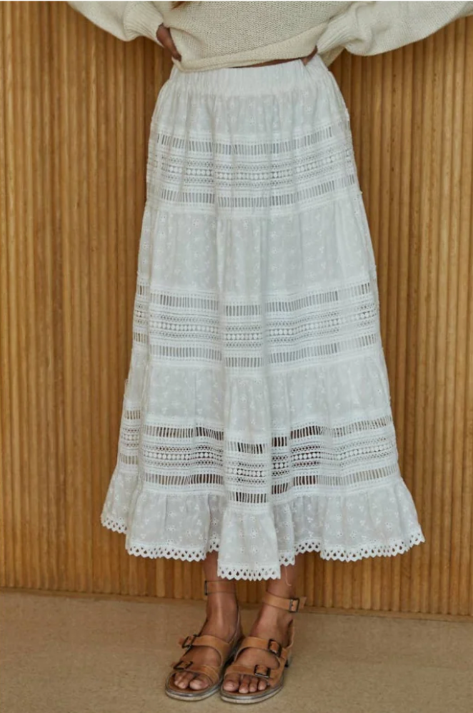 White Eyelet Tiered Skirt