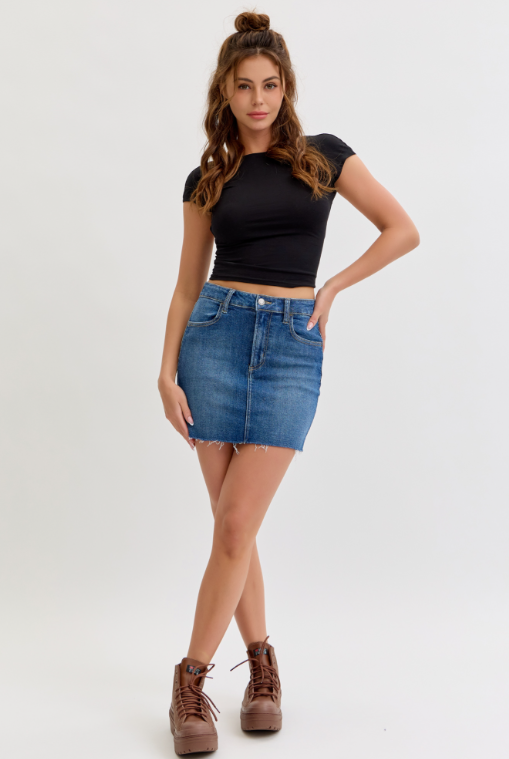 Cello Dark Mid Waisted Mini Skirt