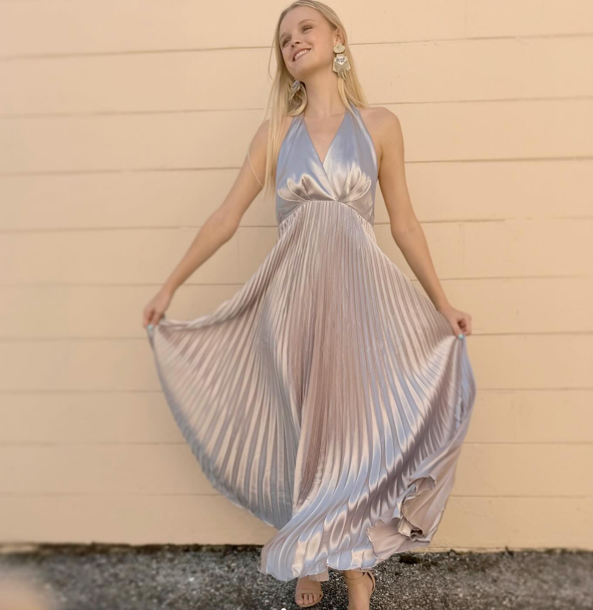 Halter Pleated Maxi Dress