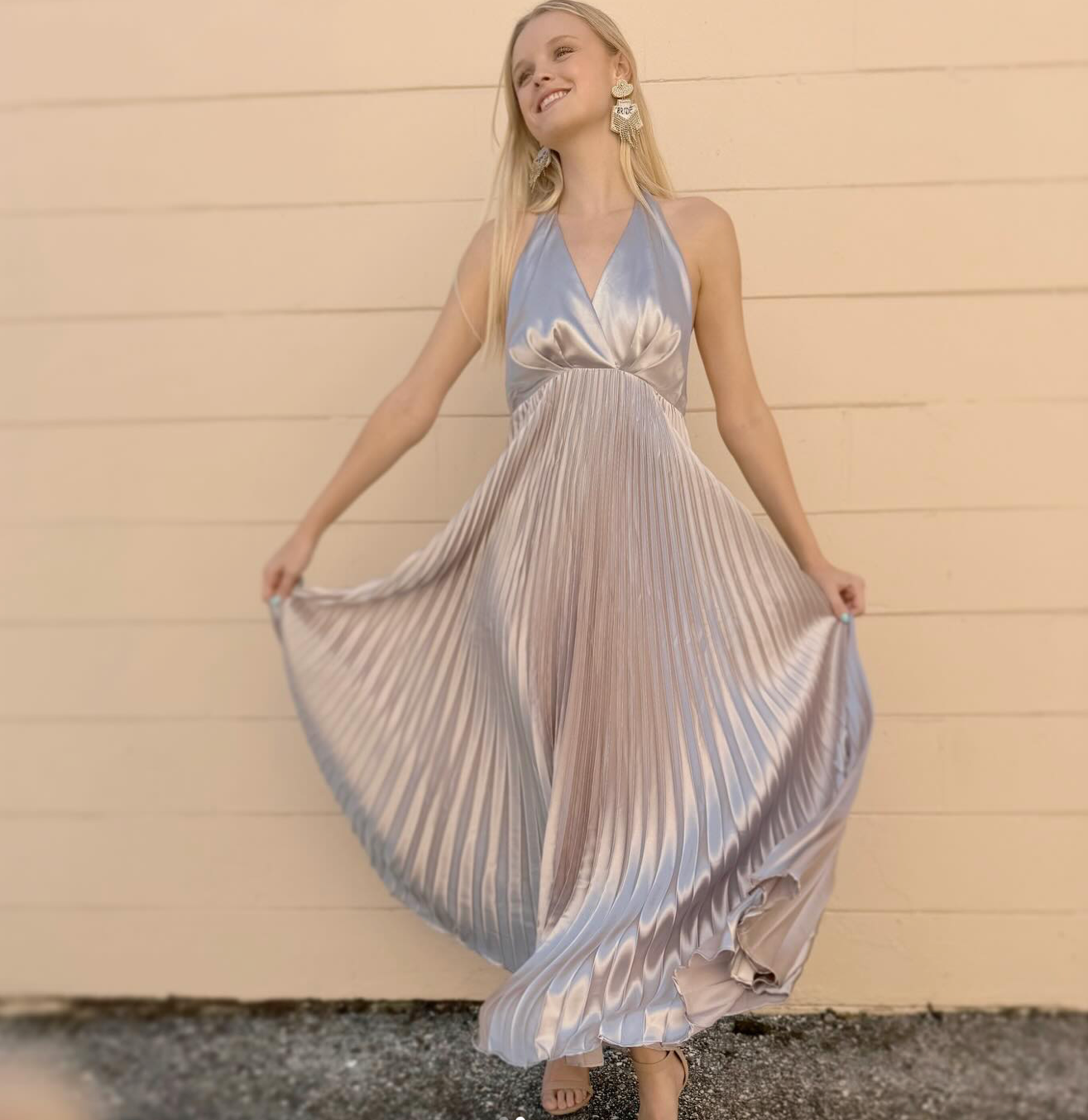 Halter Pleated Maxi Dress