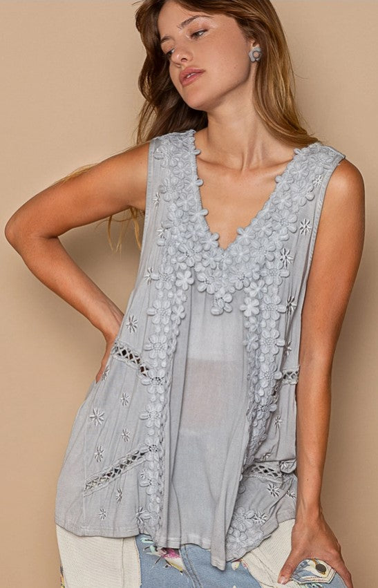 Floral Lace Crochet Detail V Neck