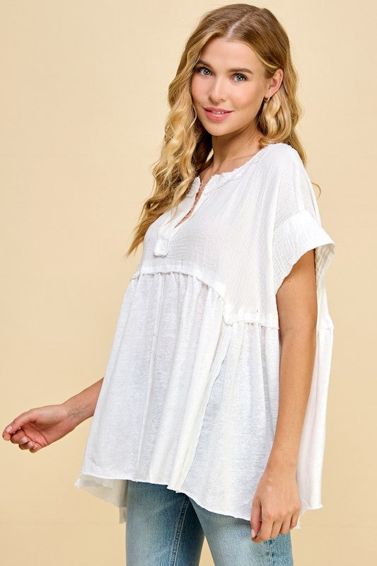 Oversized Mixed Fabric Top