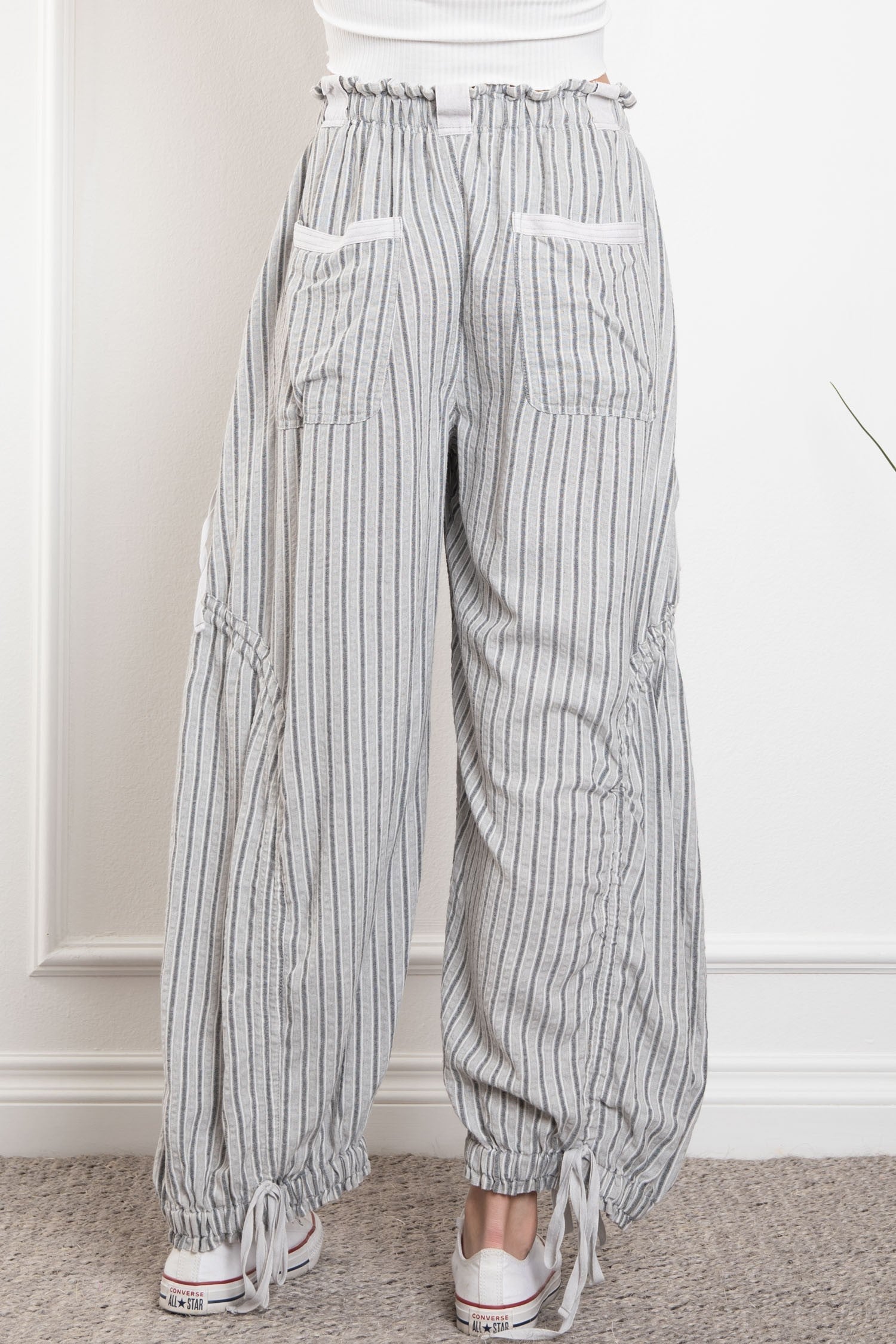 Stripe Cargo Drawstring Pants