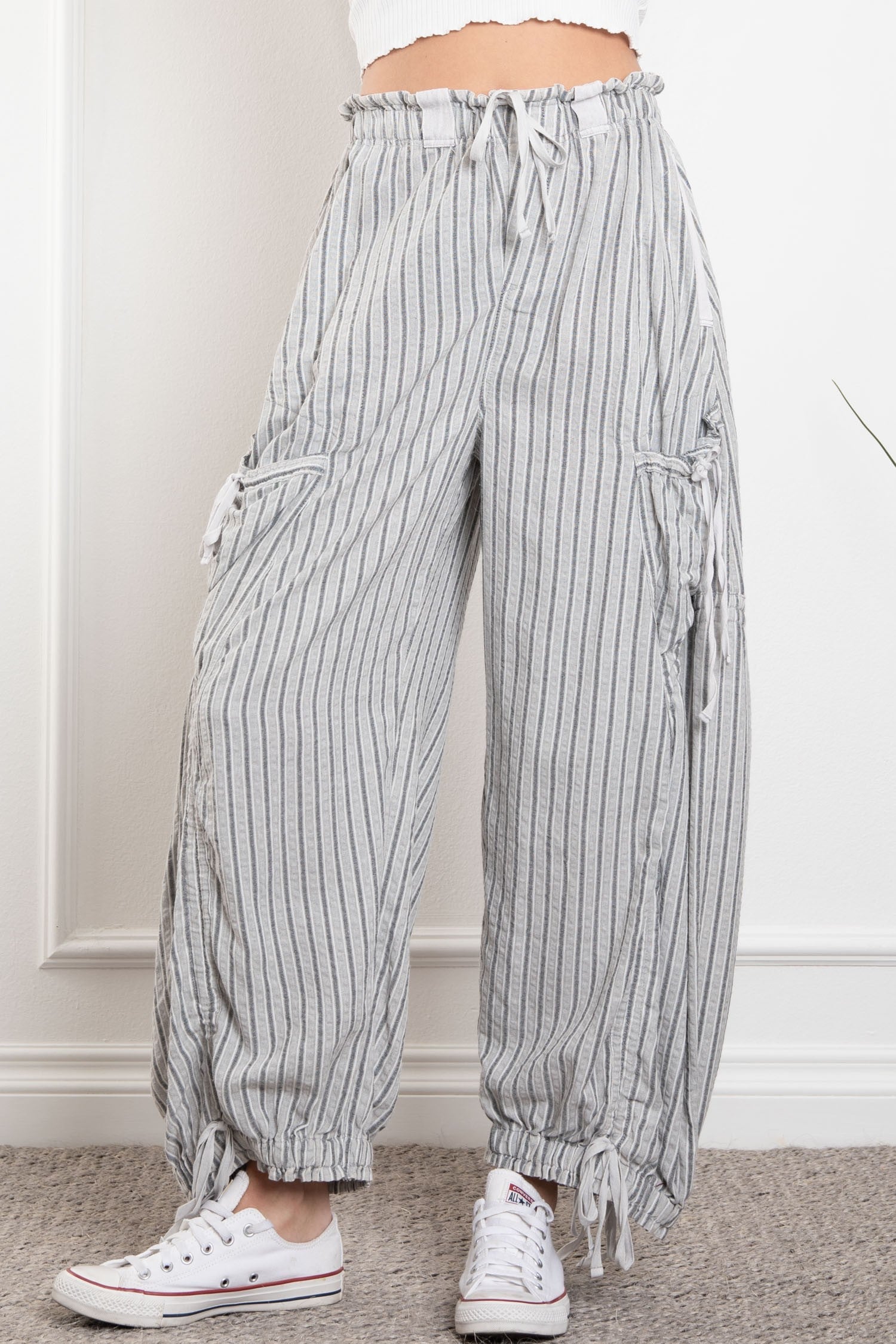 Stripe Cargo Drawstring Pants