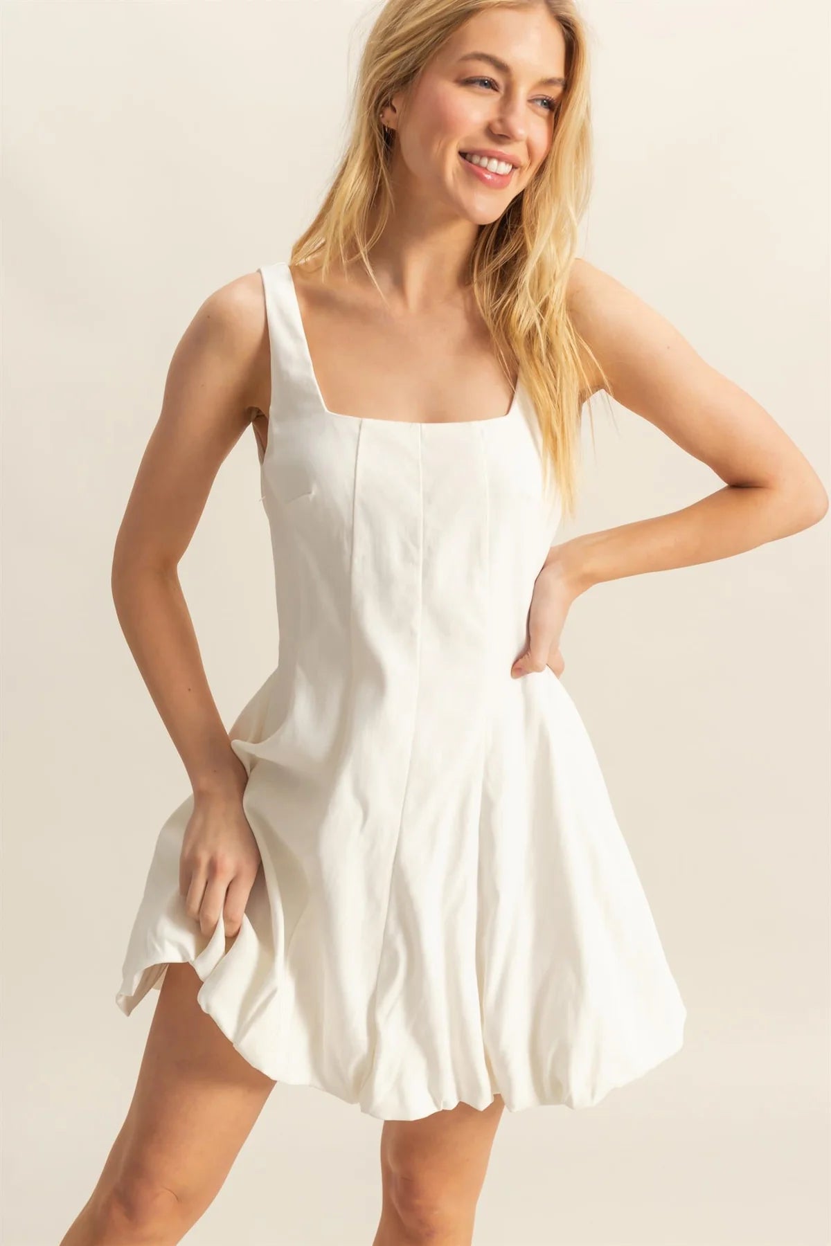 White Bubble Hem Mini Dress