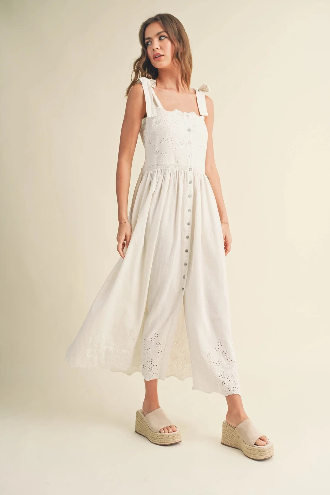 Button Down Eyelet Detail Dress