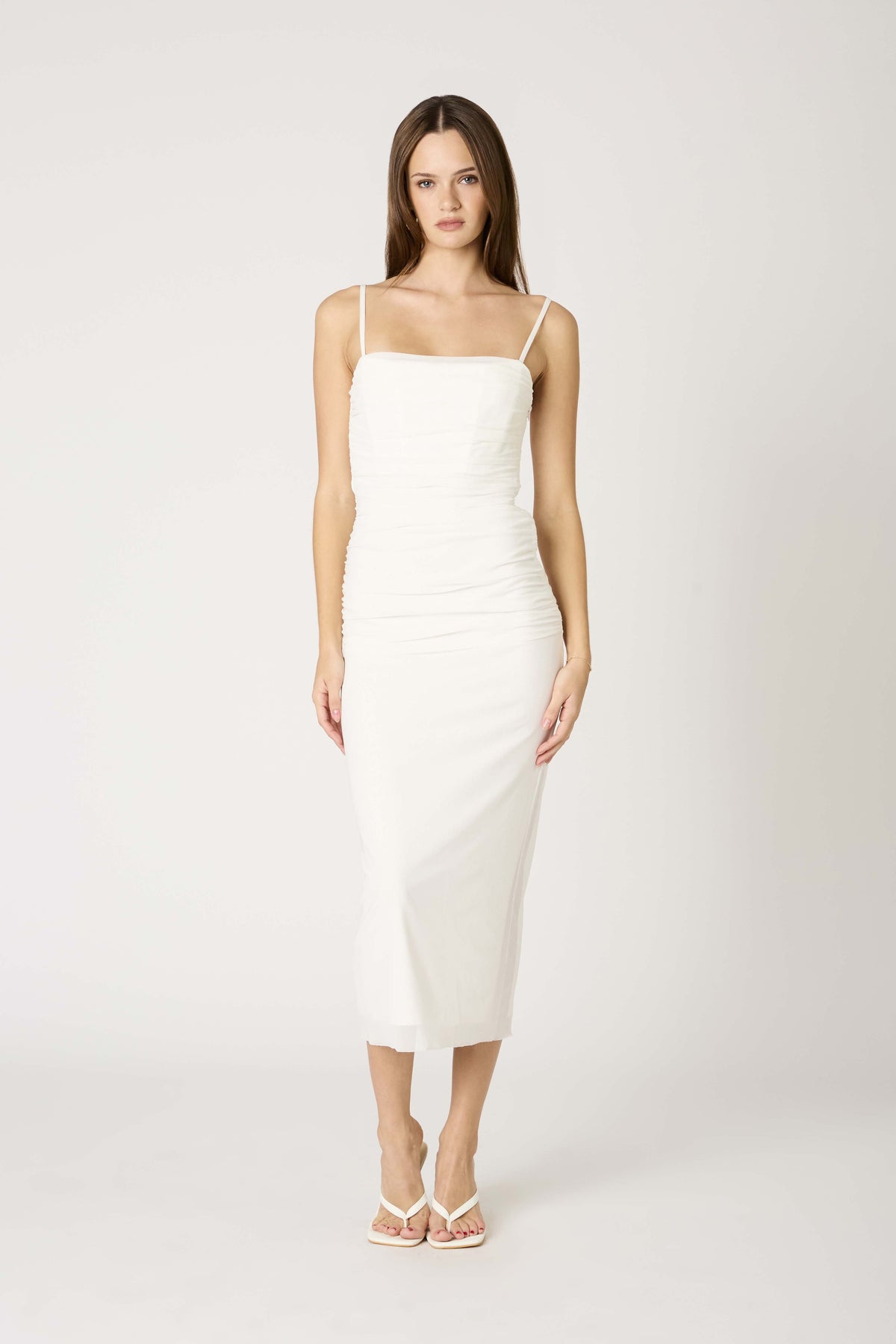 Mesh Midi Dress With Ruched Detail
