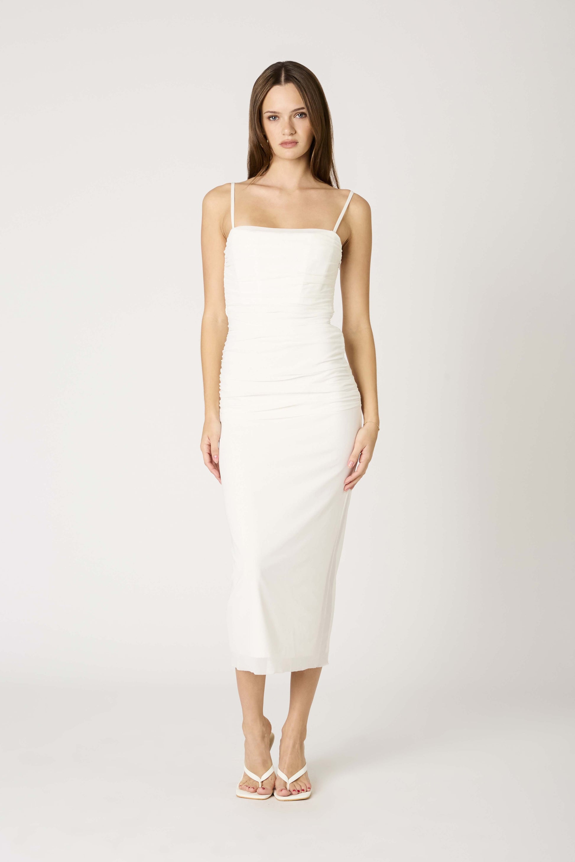 Mesh Midi Dress With Ruched Detail