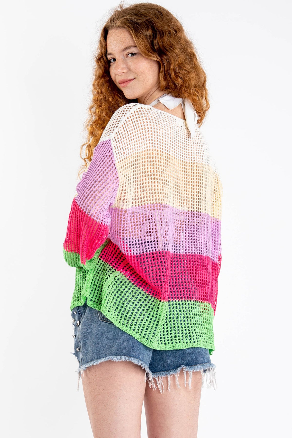 Color Block Knit Boho Drop Shoulder Jumper Top