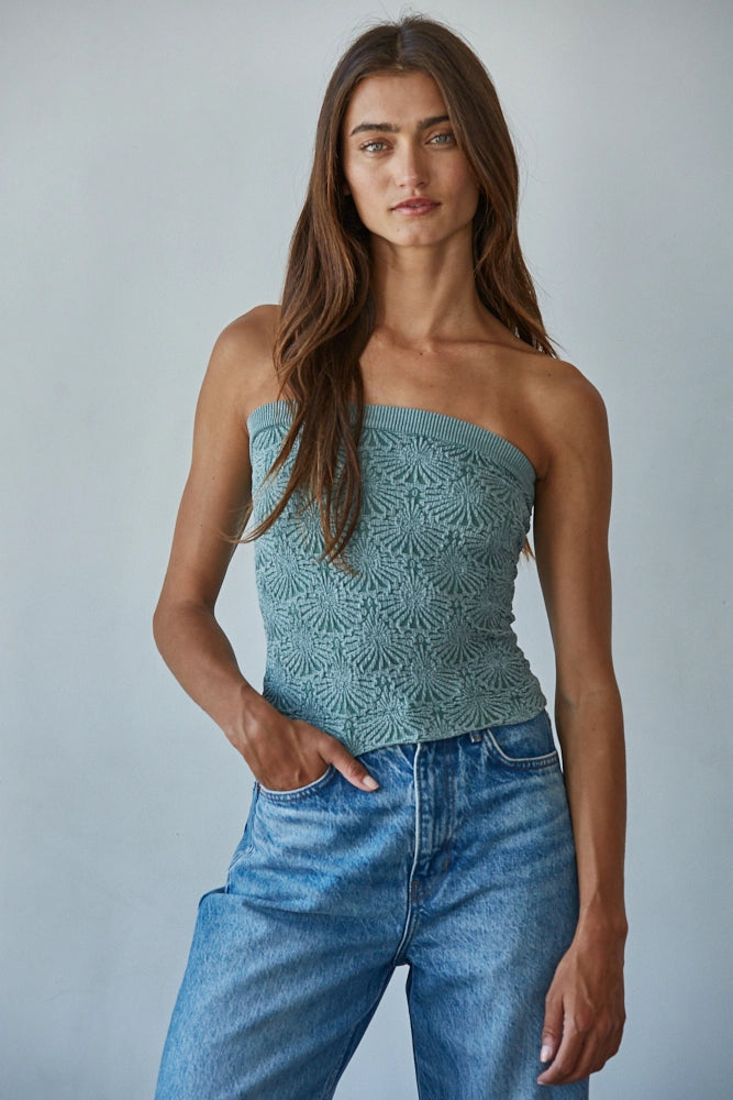 Sage Seamless Jacquard Tube Top