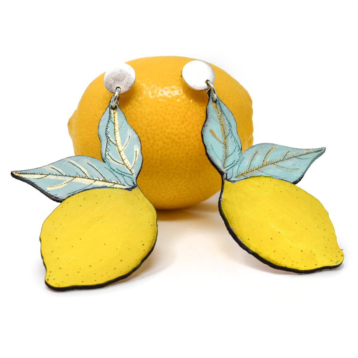 Onyx & Wolf Lemons Handcrafted Leather Earrings