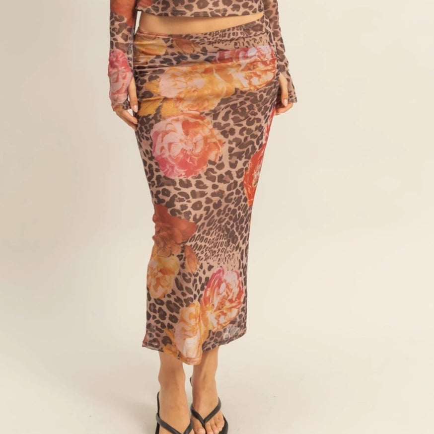 Floral Leopard Print Skirt