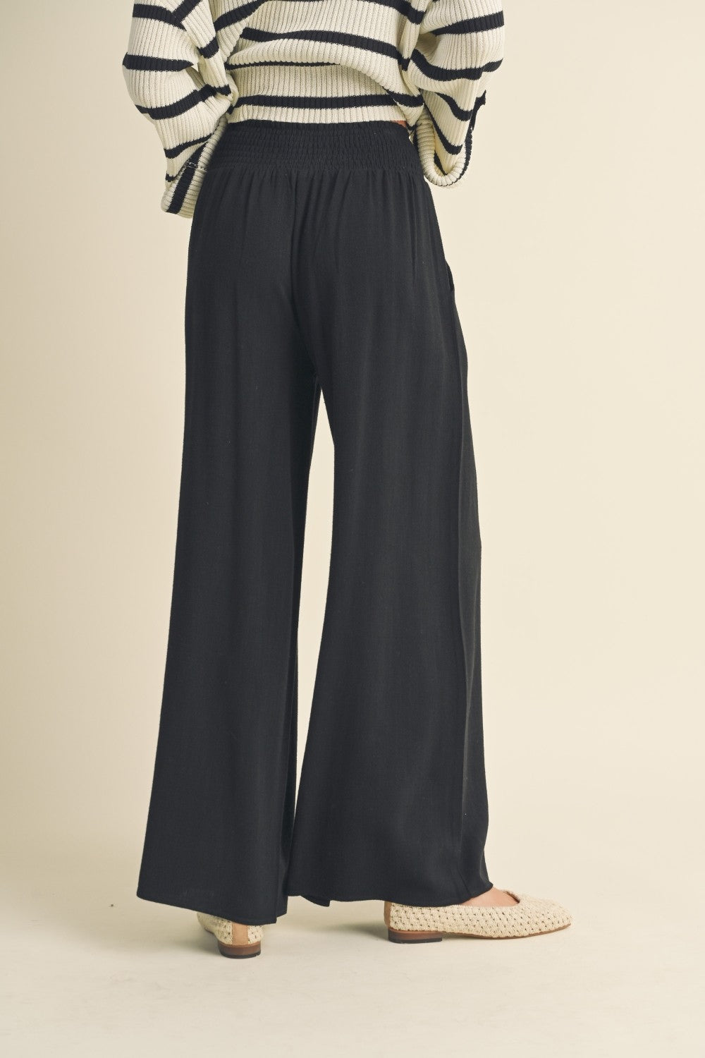 Cotton Linen Smocked Waist Pants