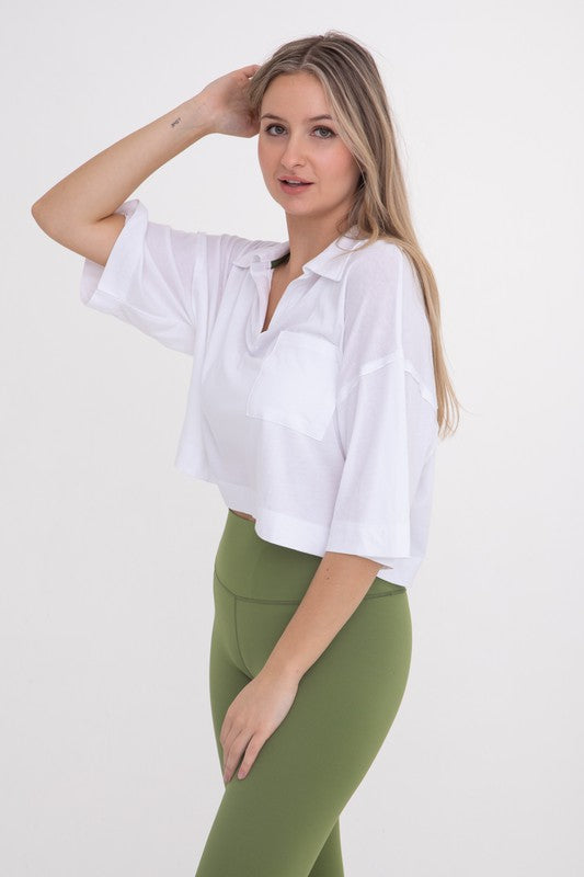 Relaxed Fit Cropped Collared Shirt
