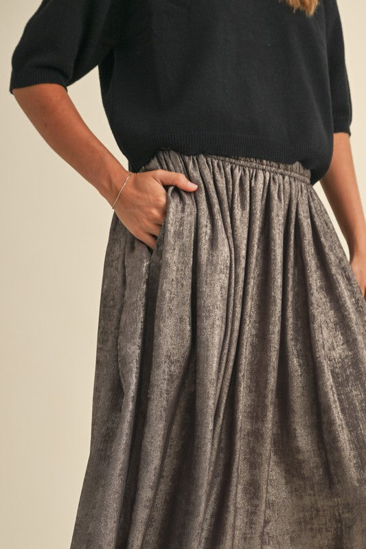 Metallic Fabric Smocking Waist Skirt