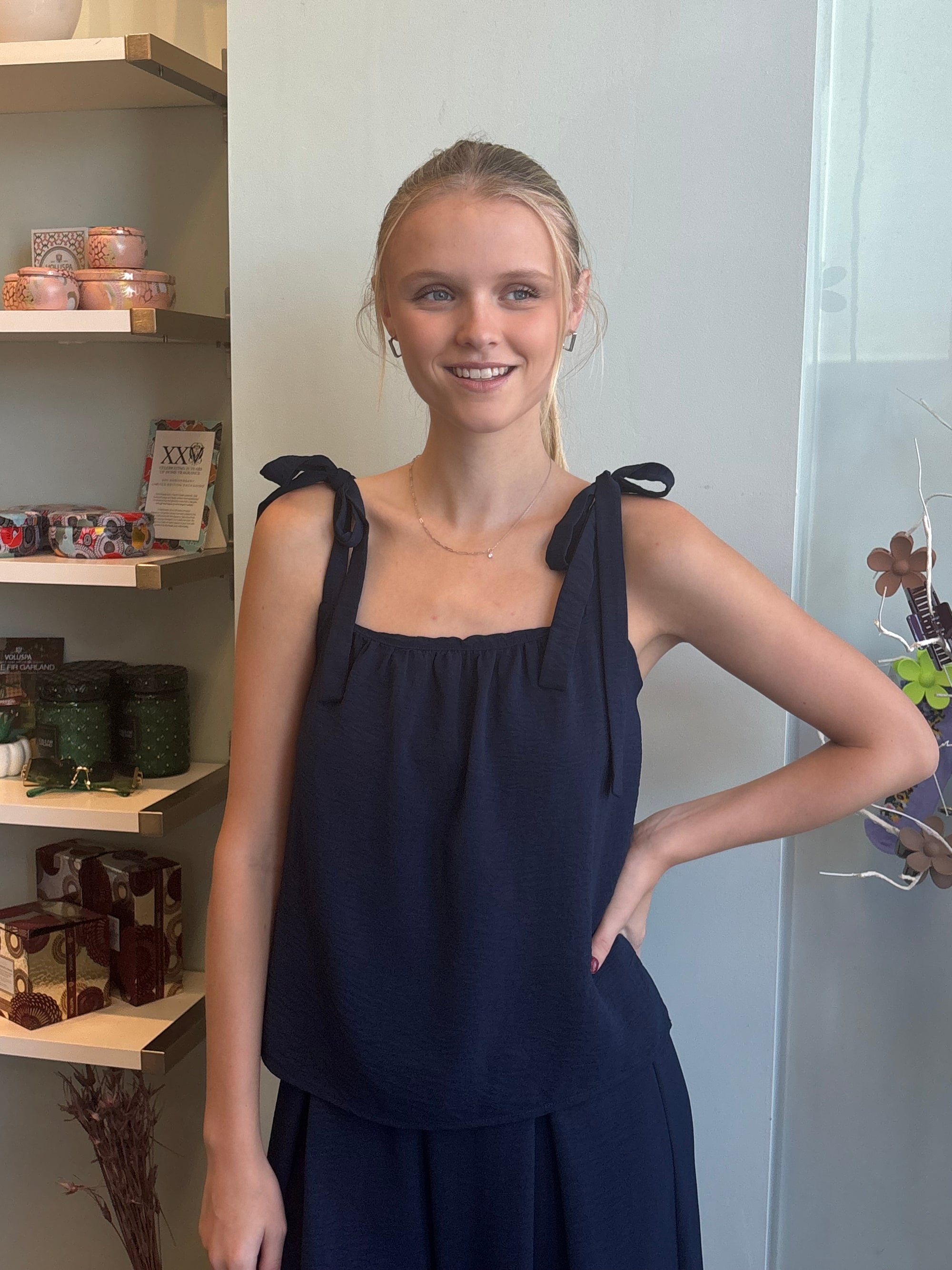 Matte Crepe Tie Shoulder Top
