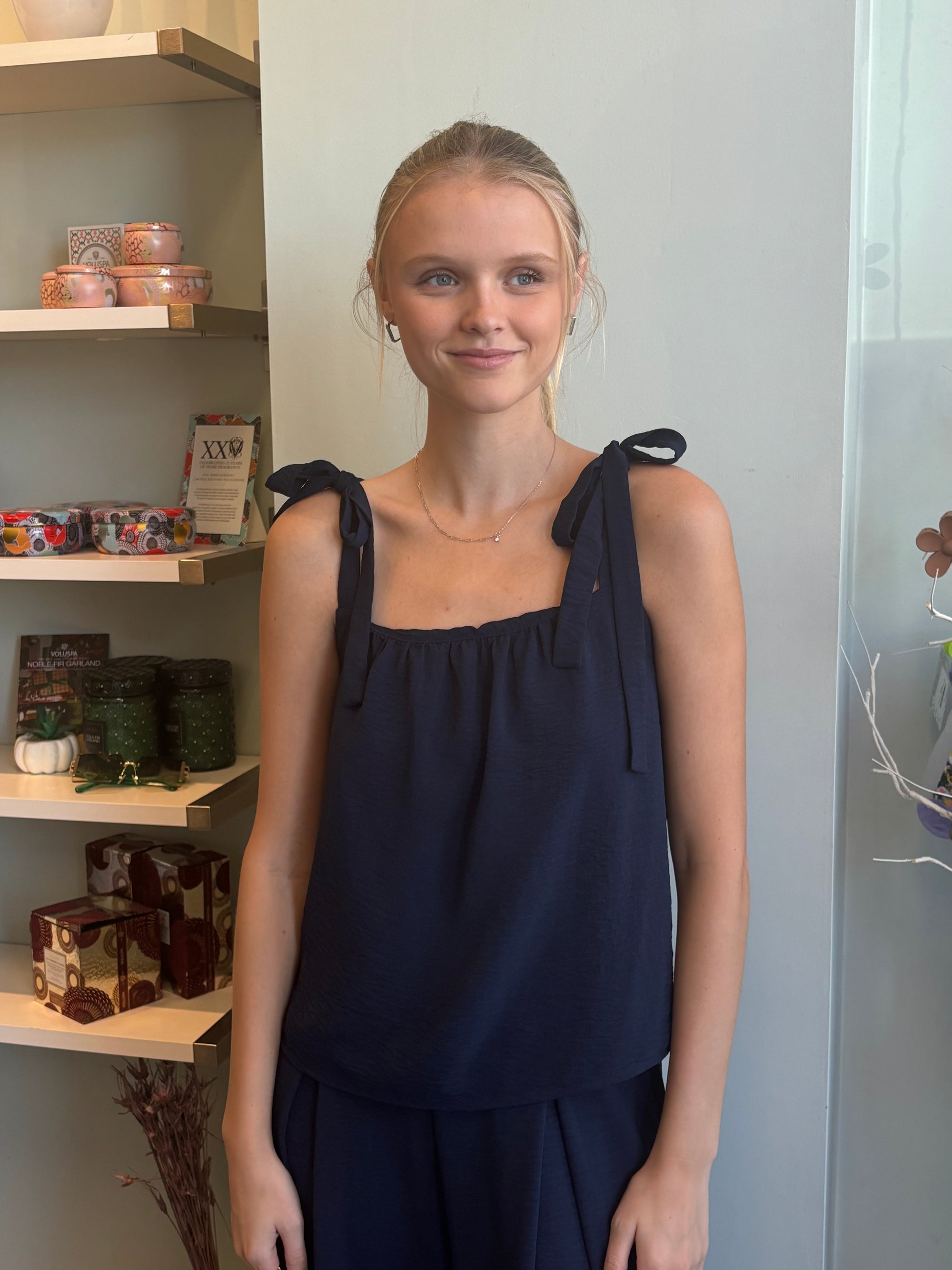 Matte Crepe Tie Shoulder Top