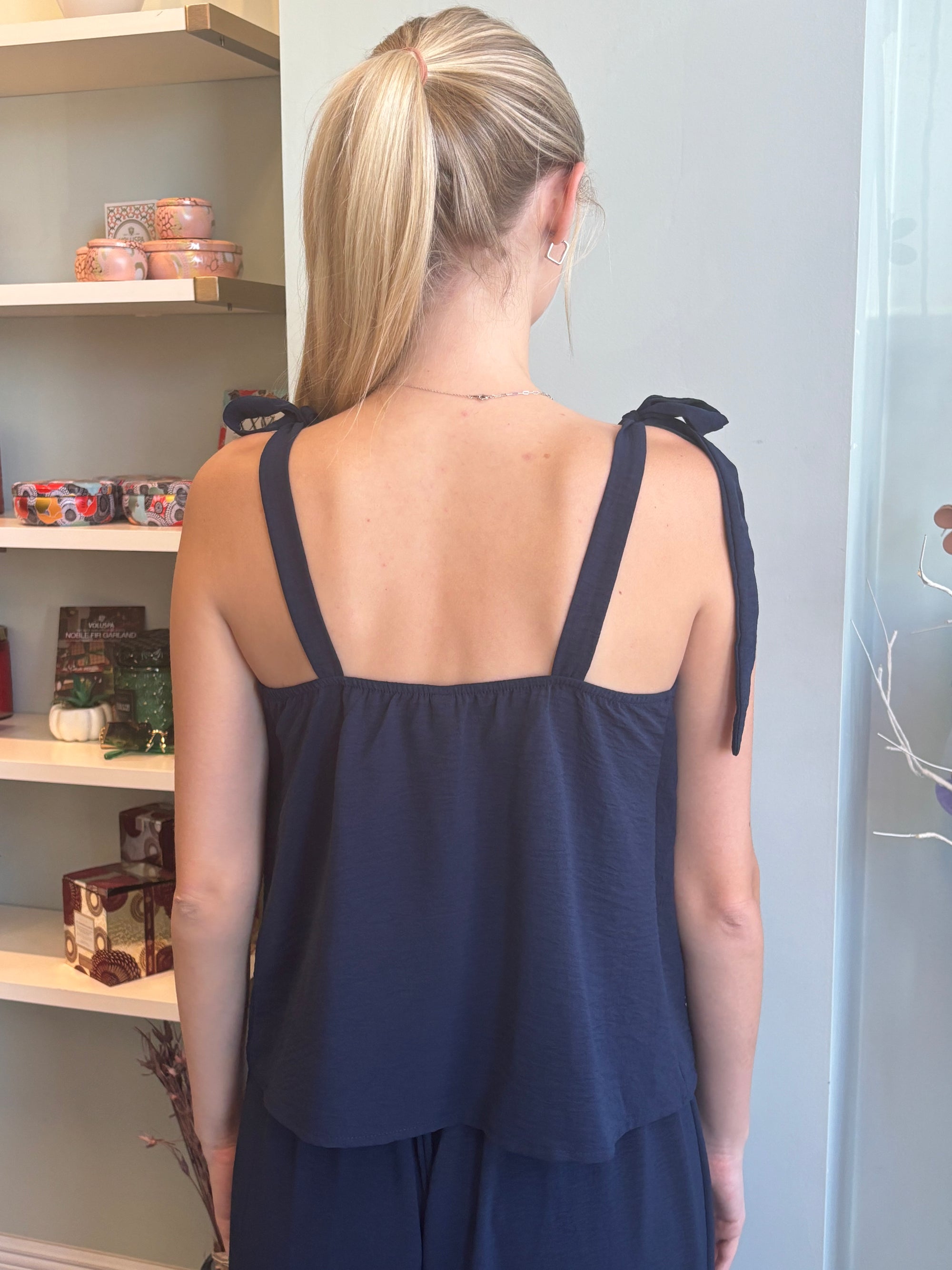 Matte Crepe Tie Shoulder Top