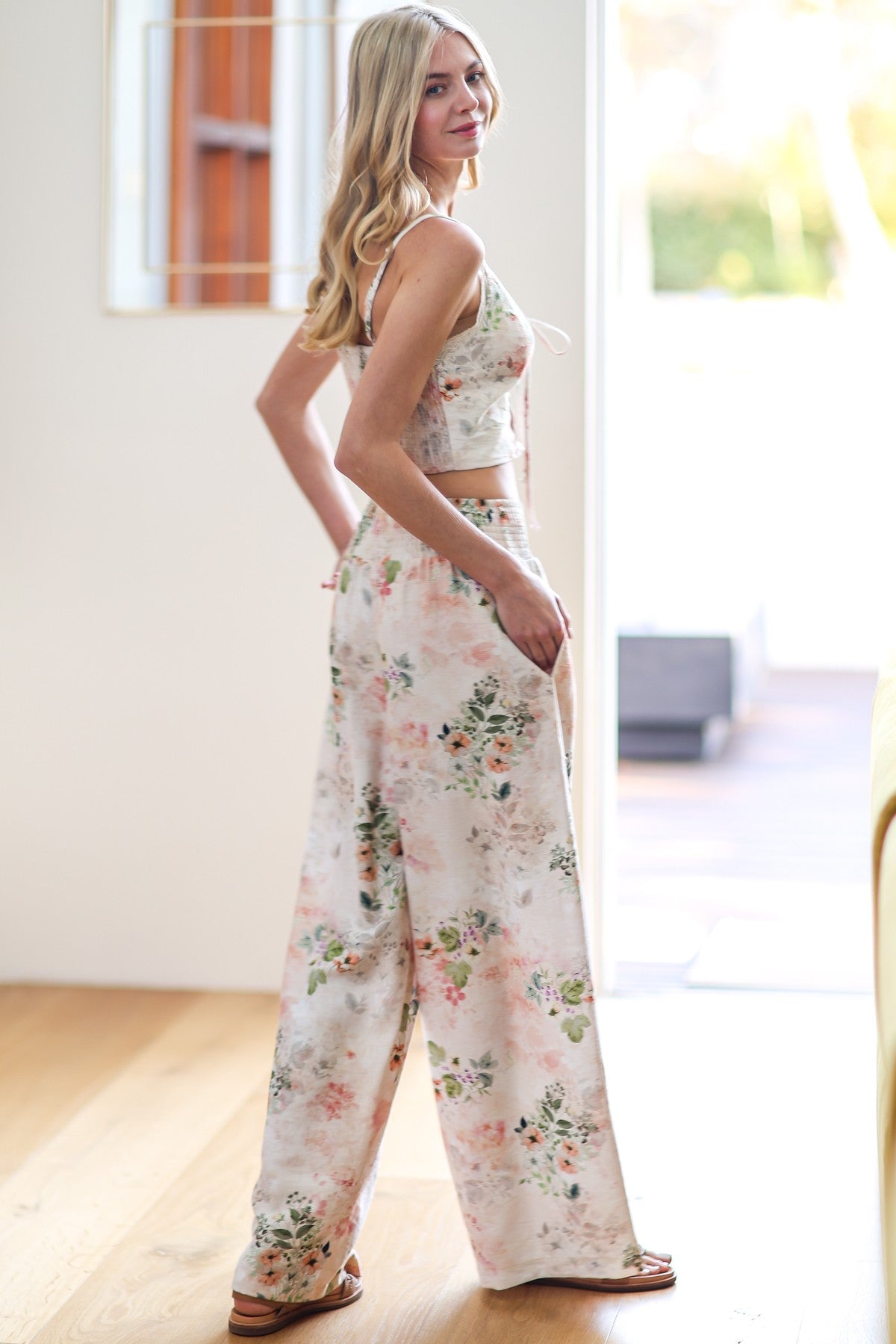 Pink Floral Tie Up Top