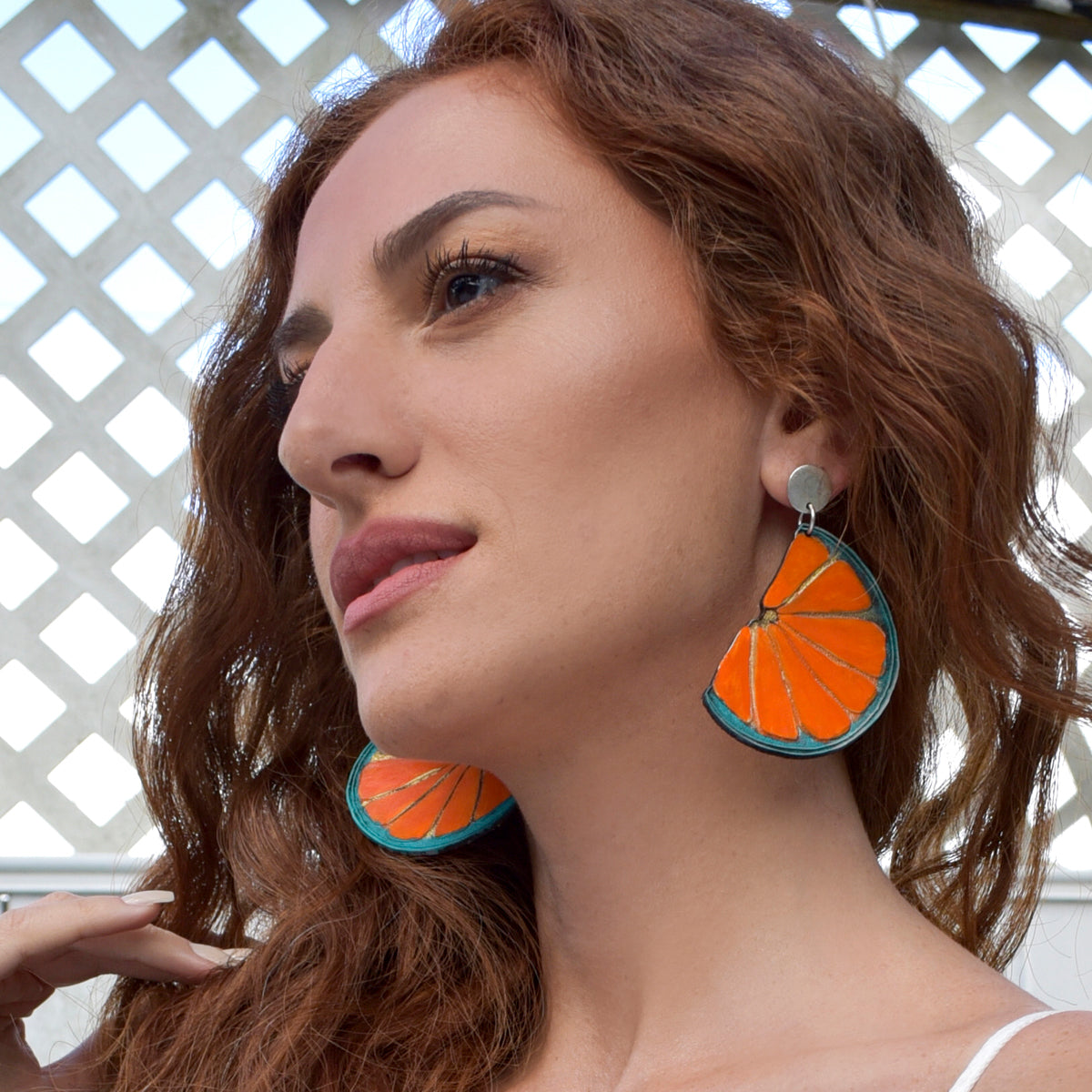 Onyx & Wolf Orange Slice Handcrafted Leather Earrings