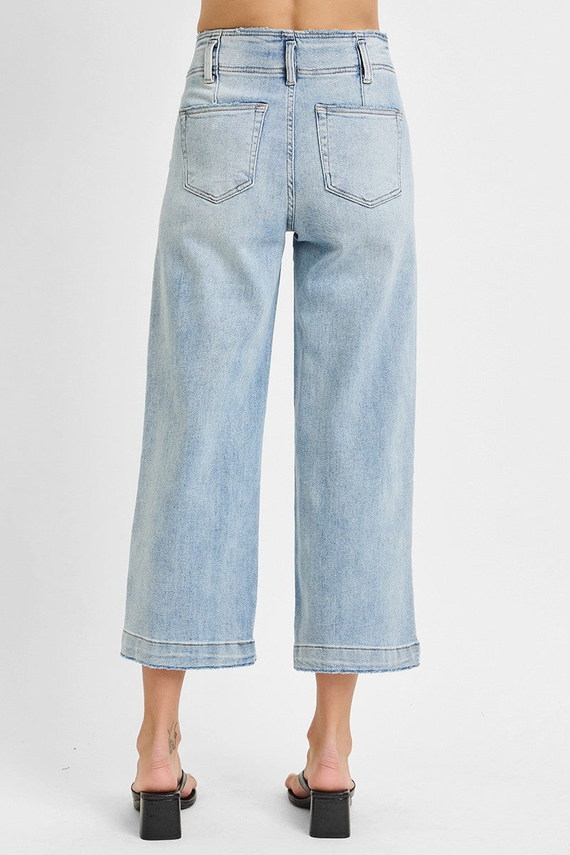 HIGH RISE CROP WIDE FRONT SEAM DETAIL JEANS