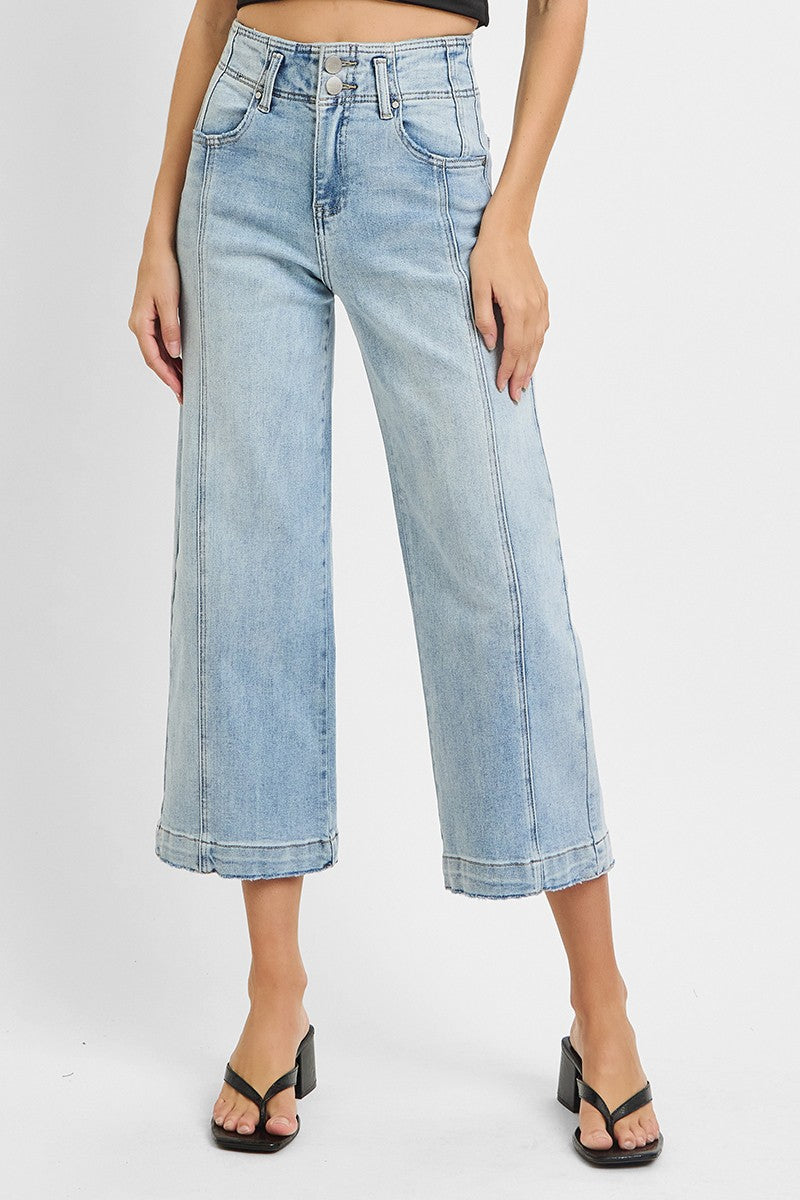 HIGH RISE CROP WIDE FRONT SEAM DETAIL JEANS