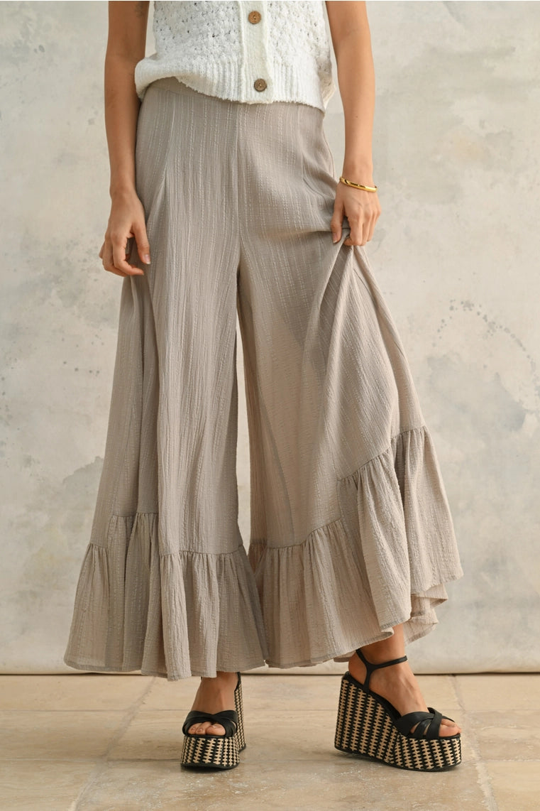Ruffled Bottom Detail Wide Pants
