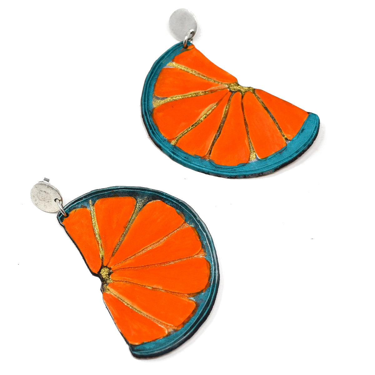 Onyx & Wolf Orange Slice Handcrafted Leather Earrings