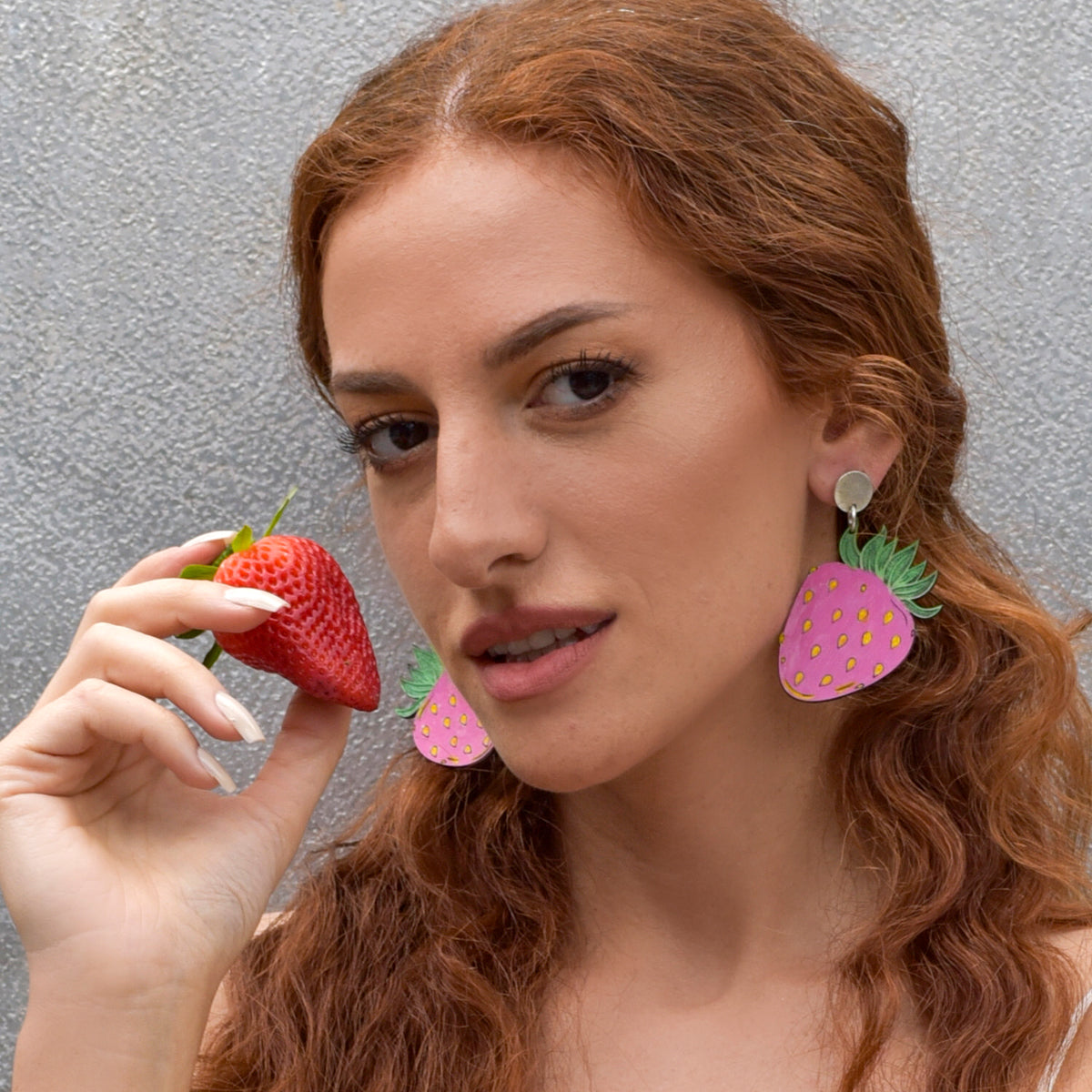 Onyx & Wolf Leather Strawberry Earrings