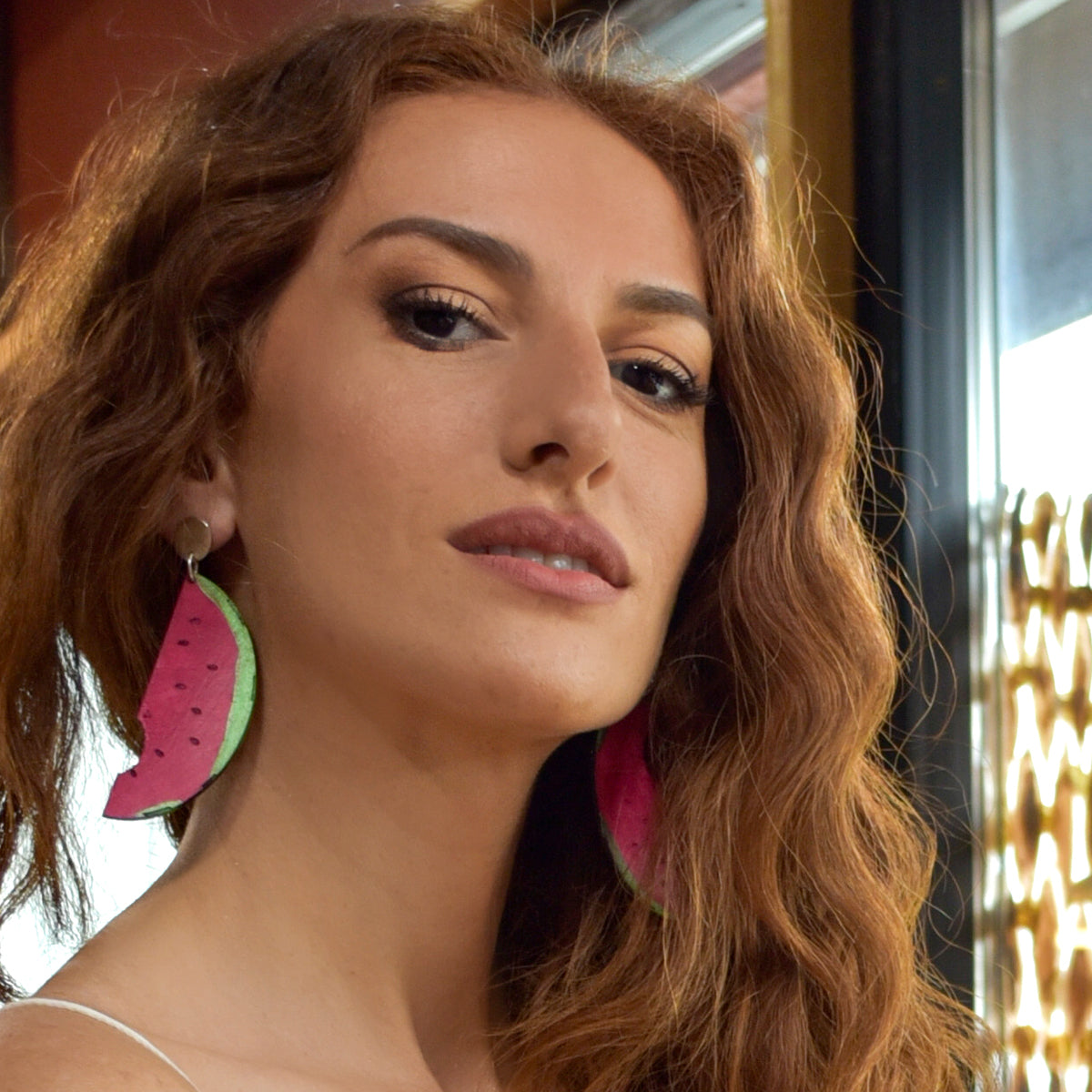 Onyx & Wolf Watermelon Handcrafted Leather Earrings